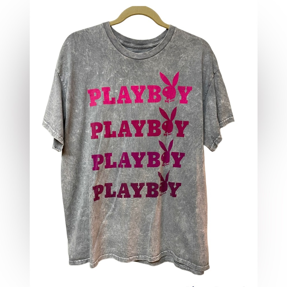 Playboy print gray tye dye shirt